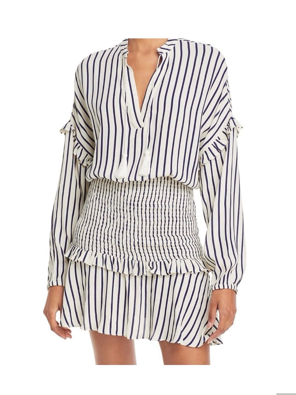 New Striped Elastic-Waist Mini Skirt in Navy and White